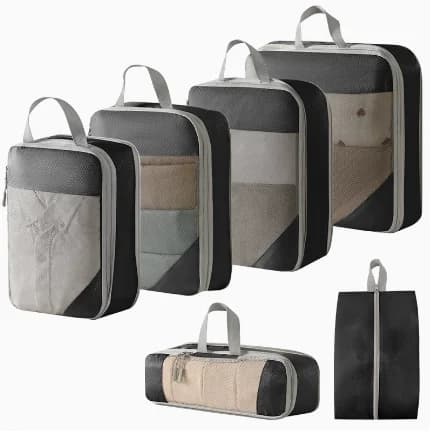 5Pcs Compression Packing Cubes Travel Set, Luggage Storage Organizer Bags for Clothes Laundry Toiletries Cosmetics, Space Saver