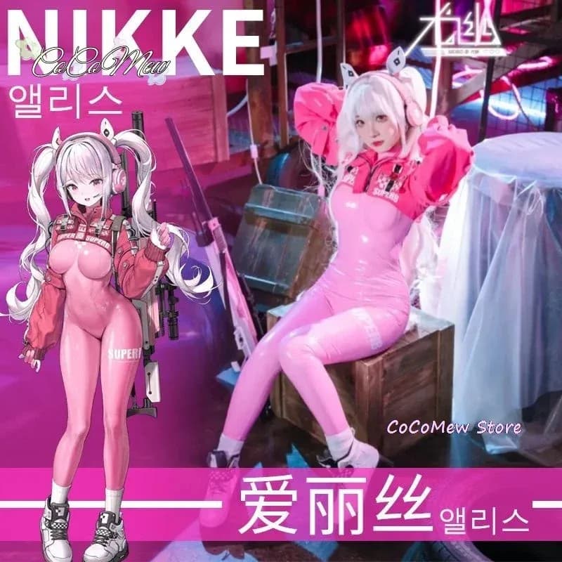 Costume da donna Nikki Alice Body con guanti per le orecchie Parrucca Cosplay Lattice Cat Tuta Giacca HH:5