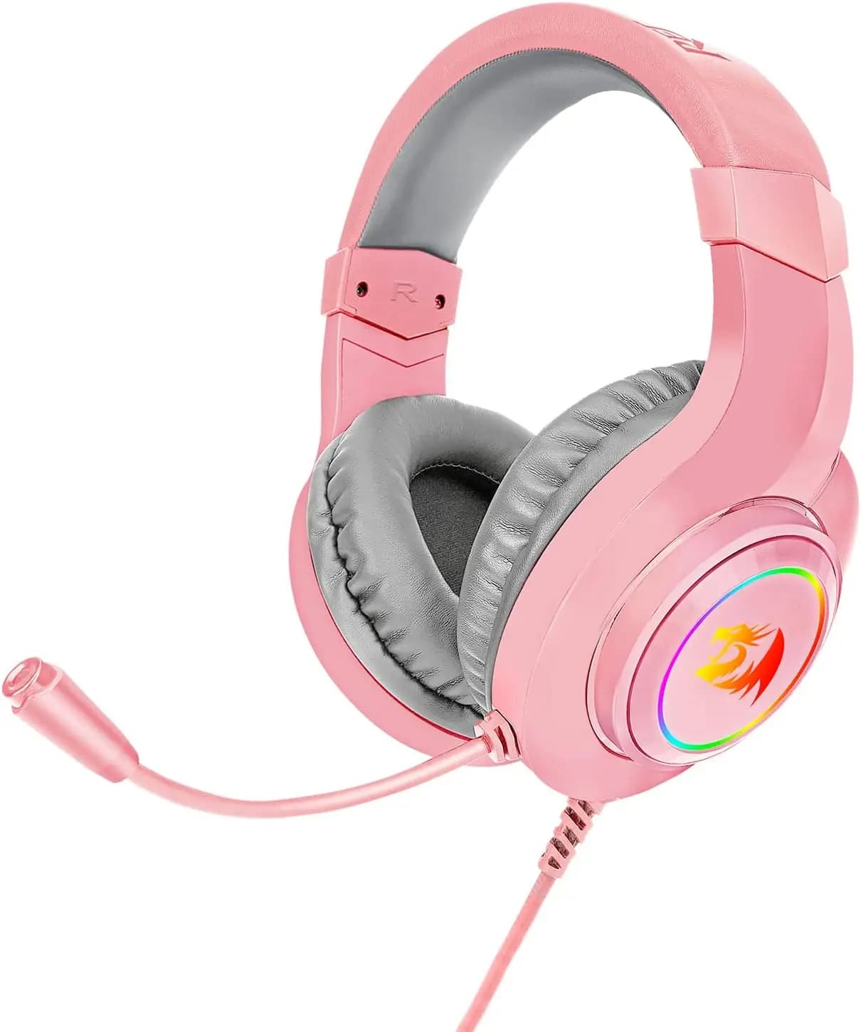 Redragon H260 Hylas RGB pink gaming headphones with microphone, circumaural bearings, compatible with Xbox One PS4 PS5 laptop PC, pink