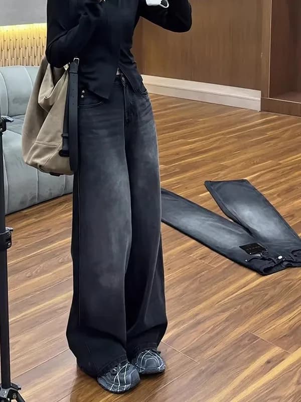 High Waist Wide Leg Denim Pants Women's Spring Autumn New Style Drapey Knife Jeans for Pear Shaped Body Loose Fit Jeans