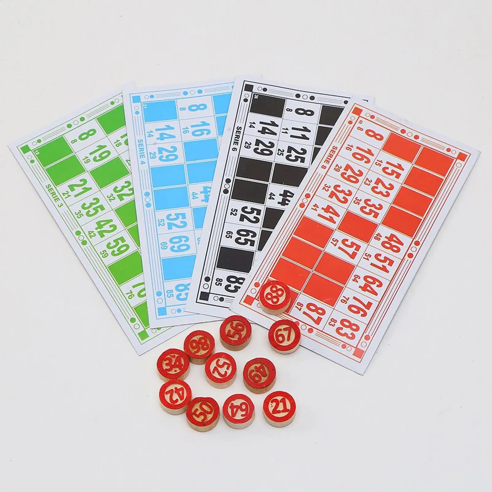 Gioco di carte da bingo Giocattoli educativi divertenti in legno Adulti Giochi di famiglia di scacchi da bingo Set per bambini Famiglia Amici Gruppo Gioca a festa notturna