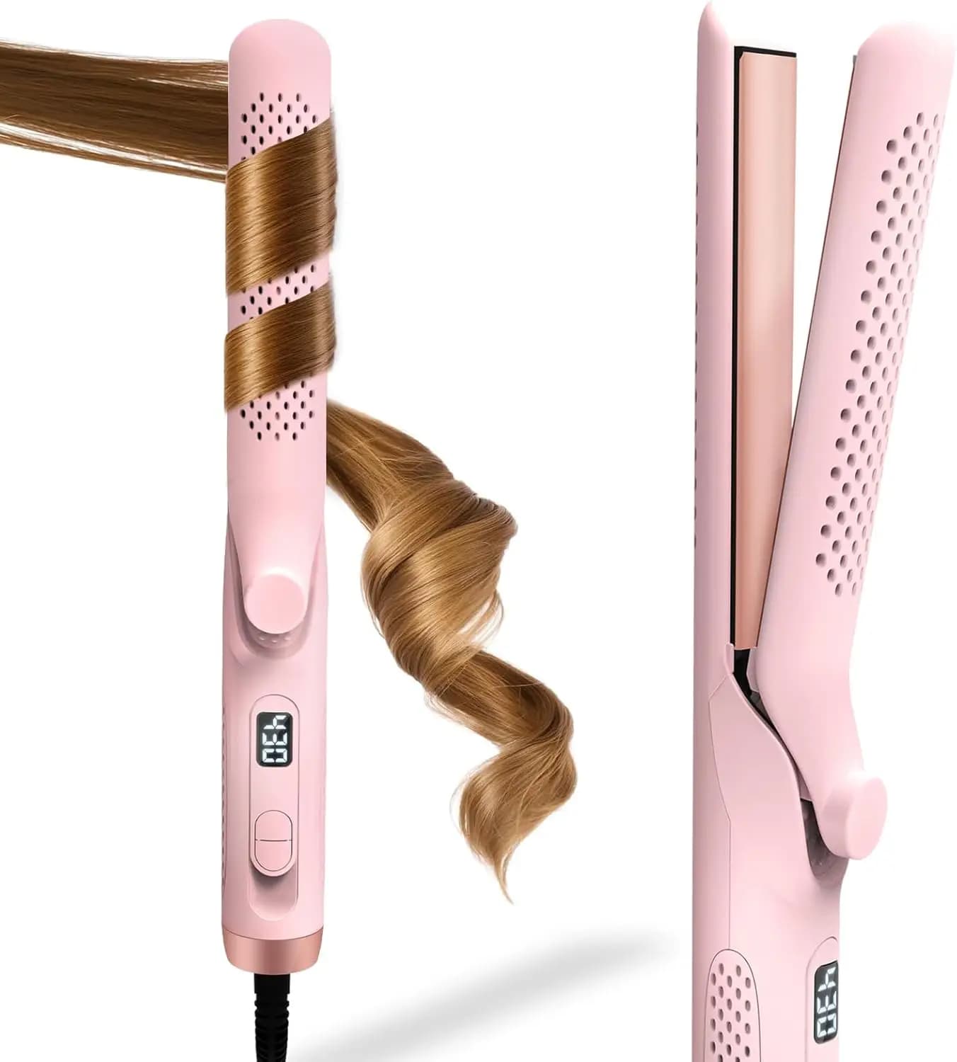 Piastra e Arricciacapelli 2 in 1, 360° ° Flusso d'aria fresca, 5 temperature regolabili, doppia tensione per il viaggio, regalo ideale per le donne