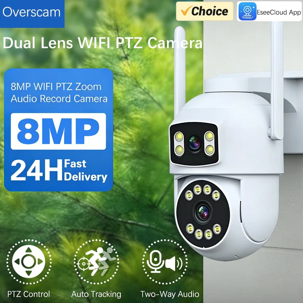 4K 8MP Dual Lens WiFi Security Camera Outdoor Auto Tracking Home PTZ Color Night Vision Wireless CCTV Video Surveillance Camera
