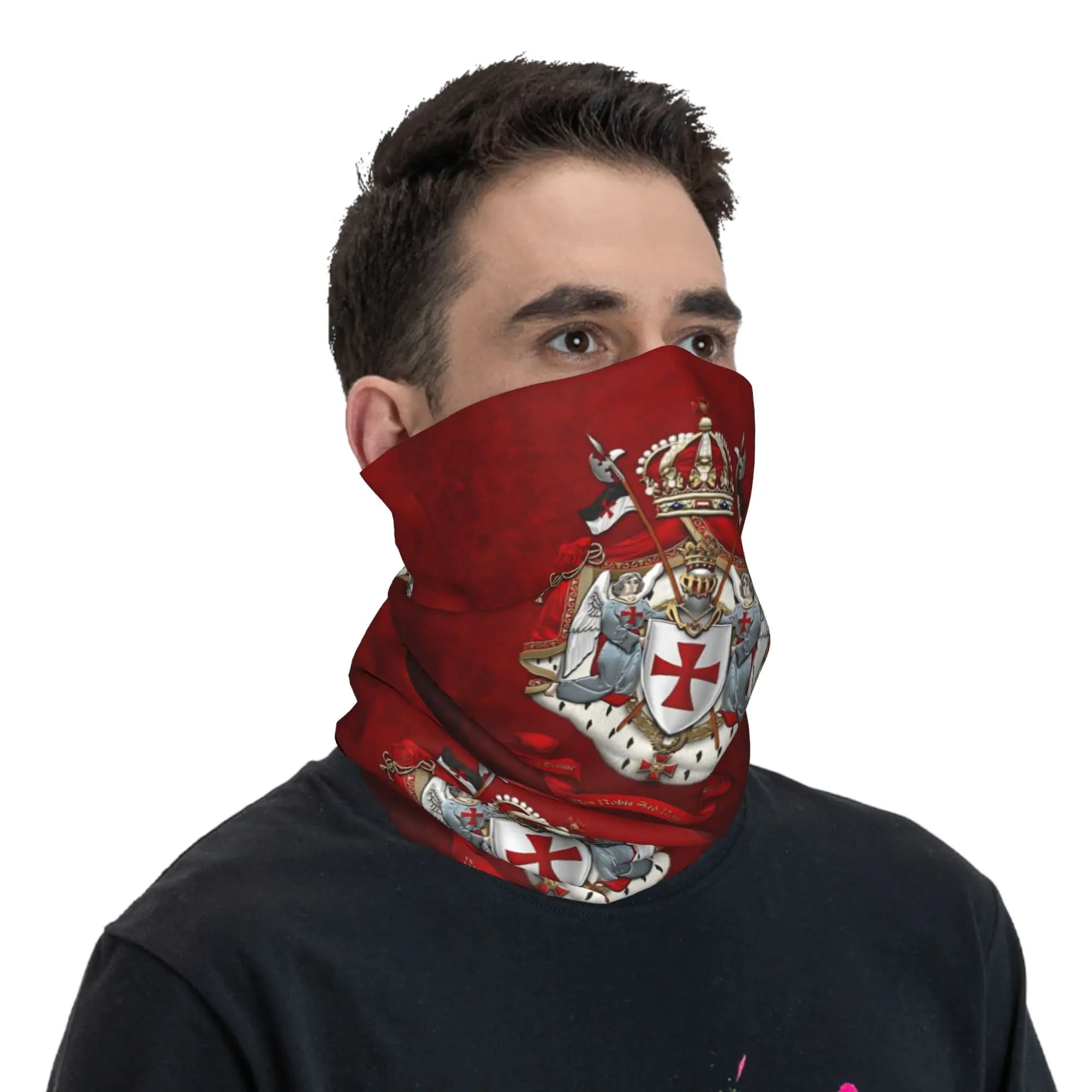 Red Bandana with Stem of Templar Knights - Funny Balaclava Protective Cycling Mask Customizable Fai-da-Te No Cuciture Soft Viso Cover