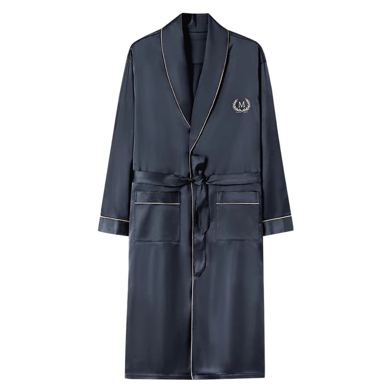 Solido Abito Lungo da Uomo Autunno Manica Lunga in Raso di Seta Accappatoio Maschile con Scollo a V V Vestaglia Sexy da Uomo Homewear Primavera Spas Accappatoio