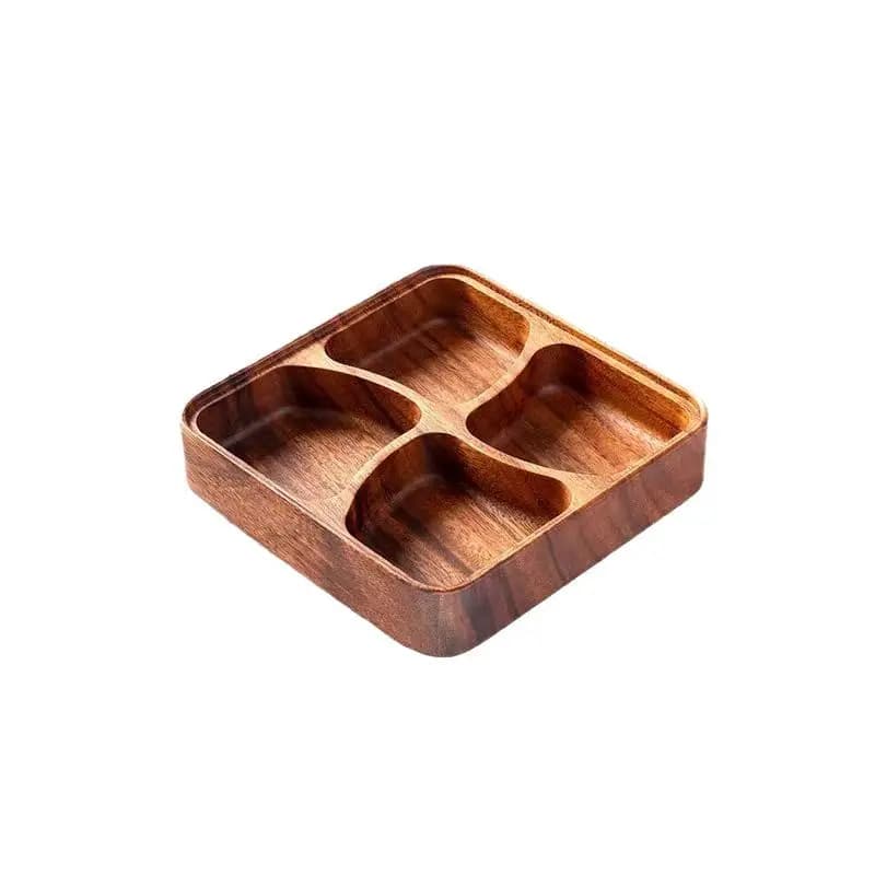 Piatto in Legno di Noce a Quattro Scomparti, Impilabile, per Frutta, Snack e Frutta Secca