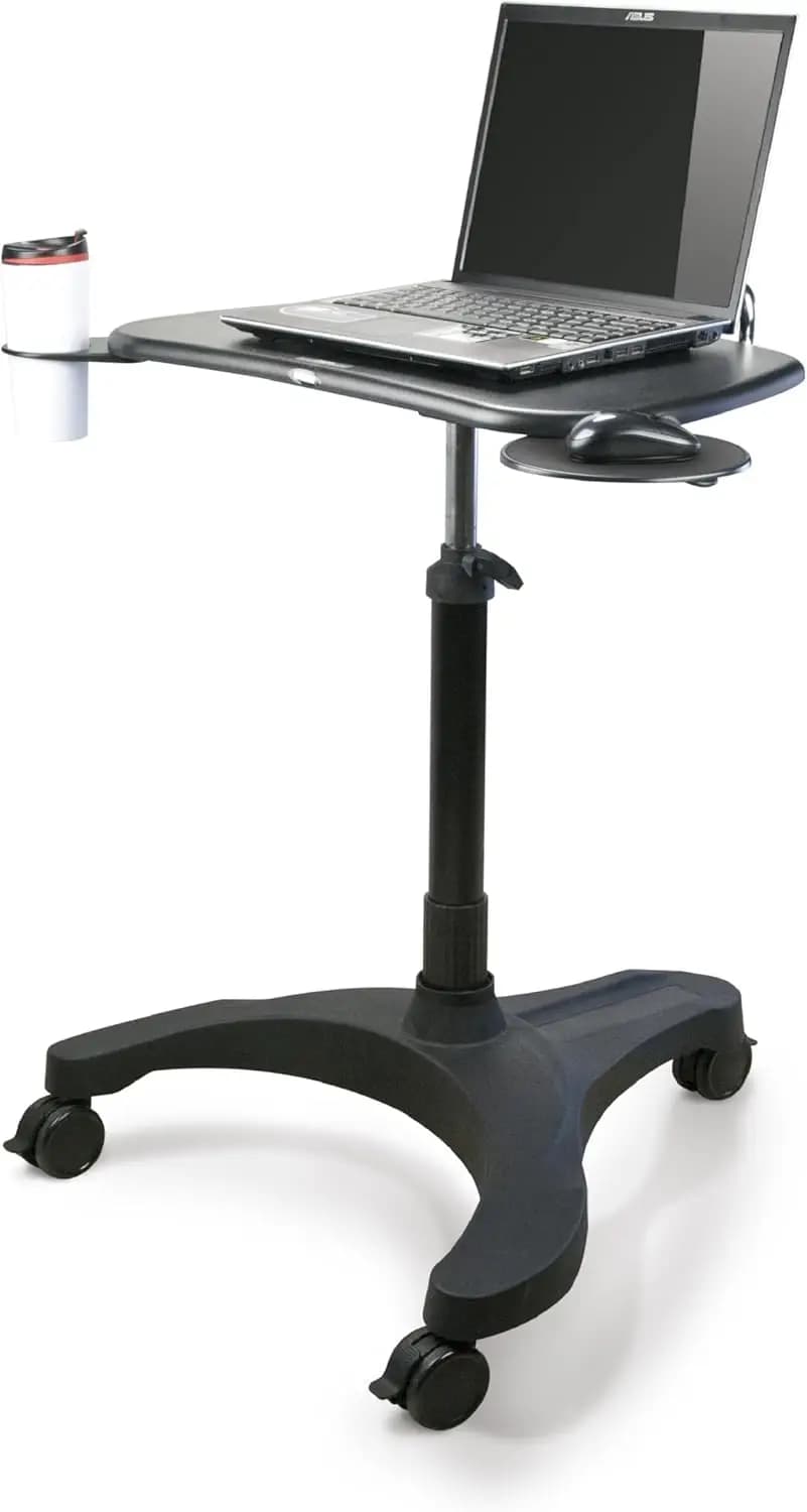 Carrello Scrivania Mobile Regolabile in Altezza con Ruote, Postazione di Lavoro Verticale con Sollevamento Pneumatico per Ufficio Domestico o Aula