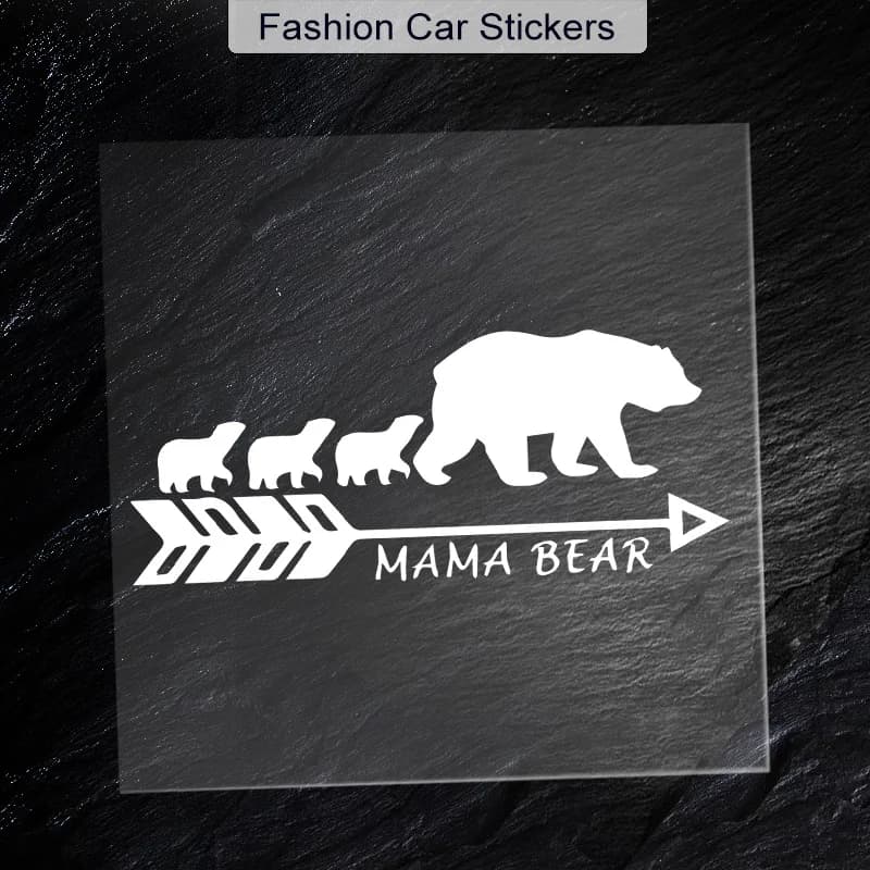 2D Flat 1Pc Mama Bear & Cubs Arrow Vinyl Sticker, Waterproof Decal for Car Window Bumper Decor, Holiday Gift
