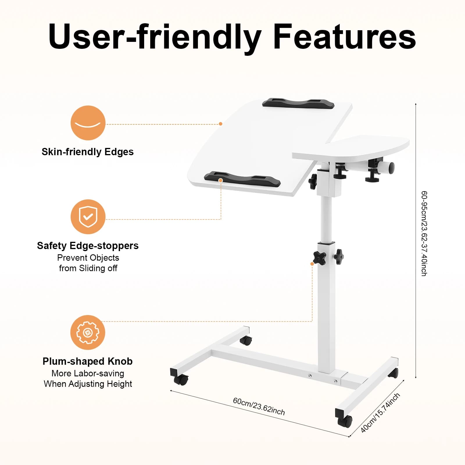 Adjustable Mobile Rolling Laptop Cart Computer Workstation Desk, Computer Mobile Stand Sofa/Bed Side Table Hospital Table Stand w/Lockable Casters