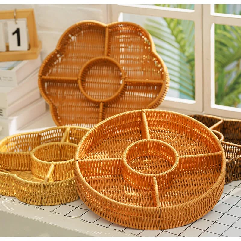 Cestino intrecciato antico fatto a mano a vite, cesto per snack Dim Sum, cesto per il pane, vassoio per la frutta del soggiorno, cesto portaoggetti per frutta secca