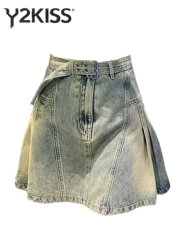 Minigonna da donna con cintura Denim A-line Coreano Coquette anni 2000 Estetica Americana Retro Micro Gonna Cyber Punk Harajuku Nuovo