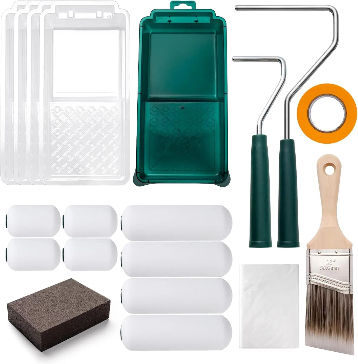 Kit of 19 Pieces for Painting with Foam Rollers of 4 and 2 Inches, Wall Covers, Brush for Walls, Frames, Ceilings