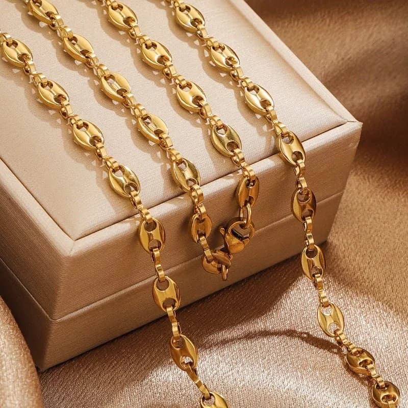 Coffee Bean Chain Stainless Steel Pig Nose Chain & Clavicle Choker Minimalist Coffee Bean Pendant for Daily Wear 45/50/55/60cm