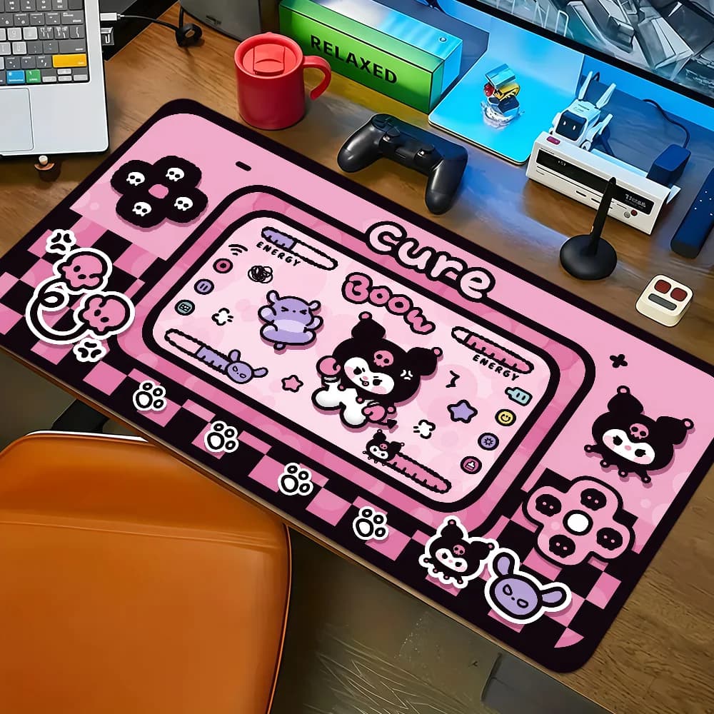 Simpatico tappetino per mouse con personaggi chibi k-Kuromi p-Pochacco, grande, antiscivolo, con bordi cuciti, per scrivania, tastiera, ufficio, studenti