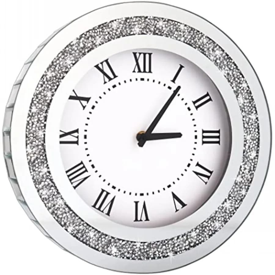 Orologio a Specchio Rotondo 12 Pollici, Orologio da Parete Specchiato Scintillante per Decorazione Murale, Specchio in Vetro per Arredamento Casa Batteria AA non inclusa