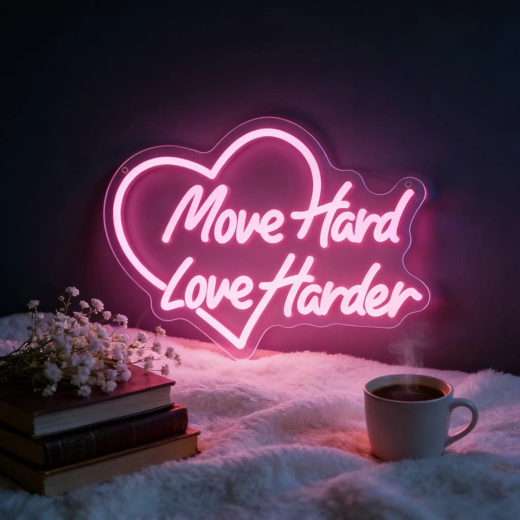 Insegna Luminosa al Neon 'Move Hard, Love Harder' USB Dimmerabile LED per Camera da Letto, Soggiorno, Club, Bar, Man Cave, Regalo per Feste, Decorazione Murale