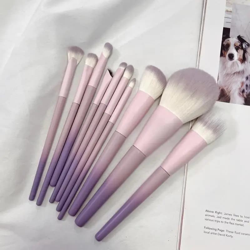 Set di pennelli per trucco viola da 10 pezzi, pennello per cipria in polvere, pennello per ombretto, set completo di pennelli per correttore per strumenti di bellezza