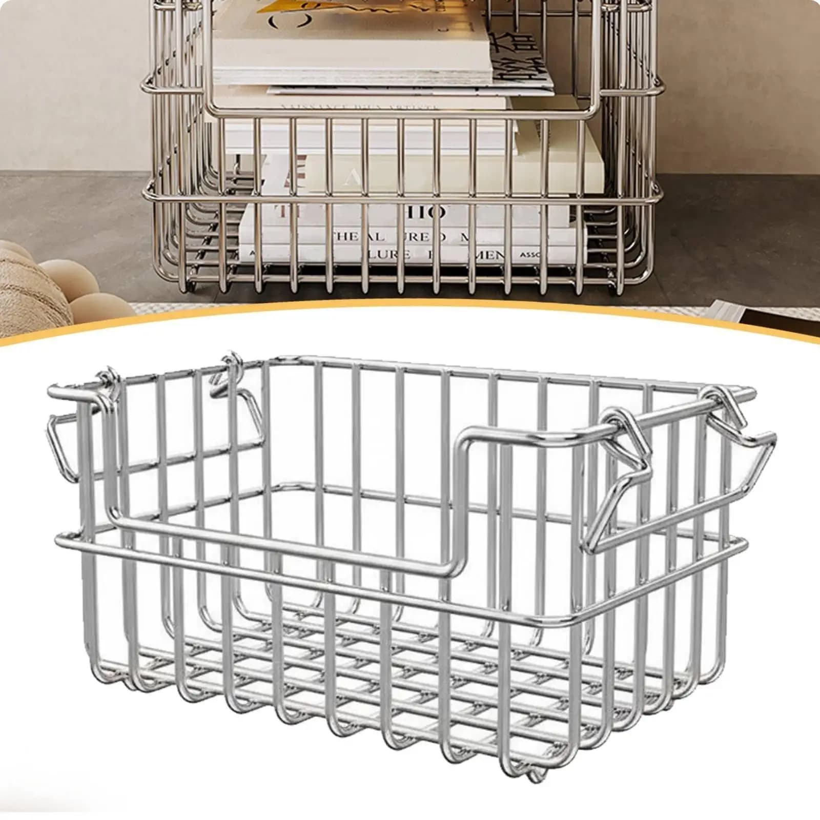 High Capacity Stainless Steel Storage Basket Organizer for Kitchen Under Shelf Pantry Drawer and Garage Storage Solutions