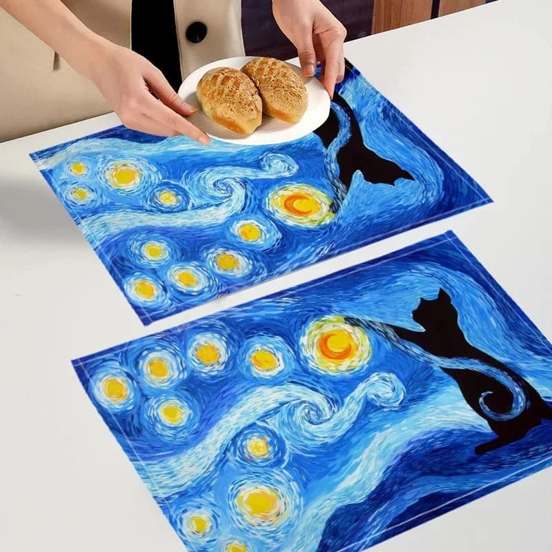 Van Gogh Art Style Placemat, Bowl Pad for Kitchen & Bar, Non-Slip Heat-Resistant High-Quality Linen Dining Table Mat
