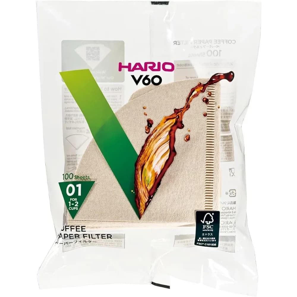 New V60 Paper Coffee Filter Size 01 Natural Unbleached 100 Count Cone Filters Compatible with Hario V60 Drippers and Pour Over Coffee Makers
