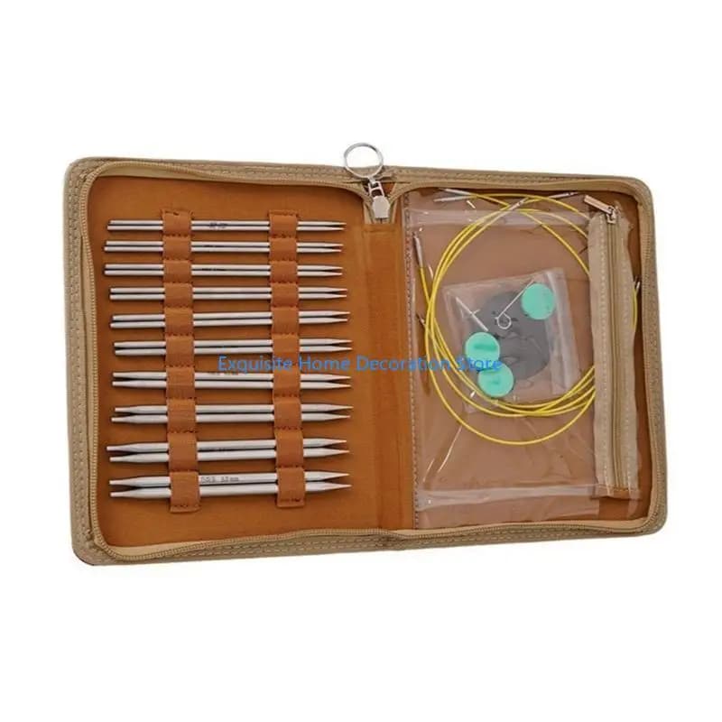 L5BF 10Pairs Stainless Steel Circular Knitting Needle with Zippered Case Interchangeable Knitting Needle 2.8mm-6.0mm