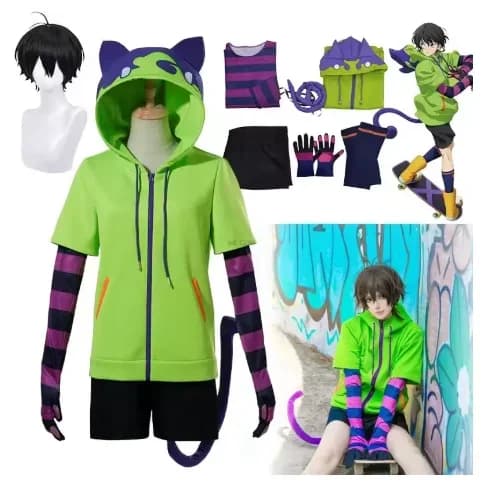 Anime Chinen Miya Costume Cosplay SK8 The Infinity Cosplay Uniforme Halloween Party Cos Vestito sportivo per adulti Felpa con cappuccio Guanti di coda Parrucca