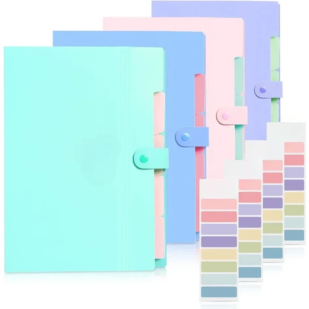 Organizer per file a fisarmonica con 32 etichette, organizer per file portatile, cartella, formato lettera/A4, confezione da 4