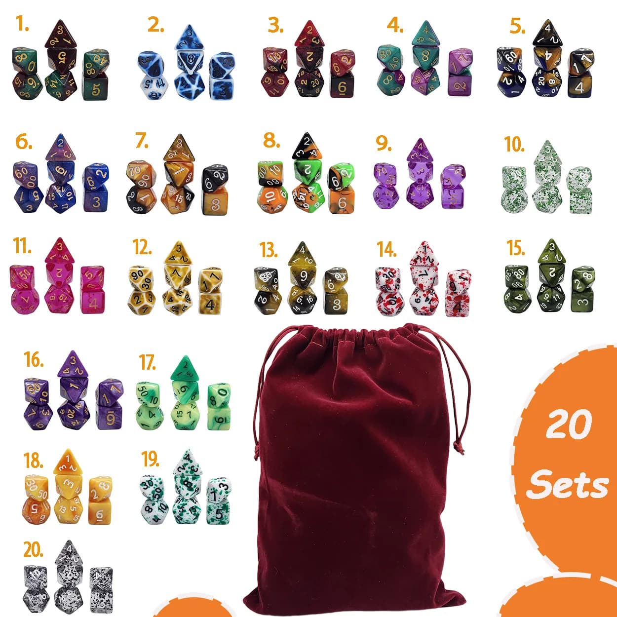 Set di Dadi di Alta Qualità per DND RPG, 20 x 7 Dadi Poliedrici (140 pezzi) per Giochi di Ruolo da Tavolo Dungeons and Dragons