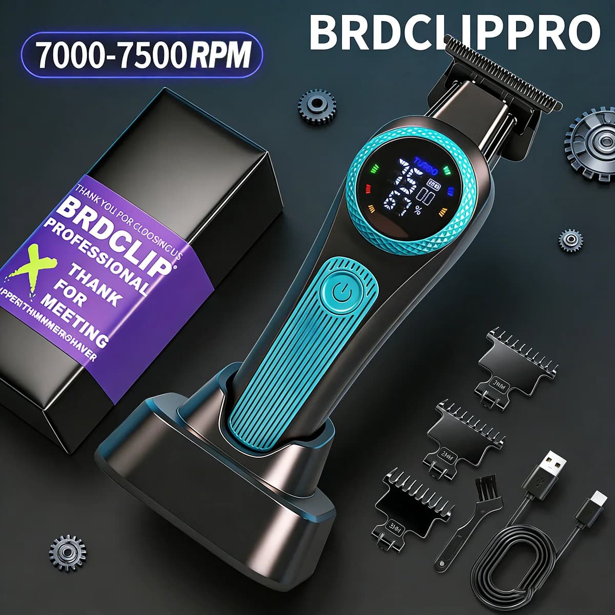 Professional BRDCLIP Wireless Haircuts with LCD Display, Ceramic and Metal Blade, Zero Gap Base, Rechargeable for Barbiere and Personal Care