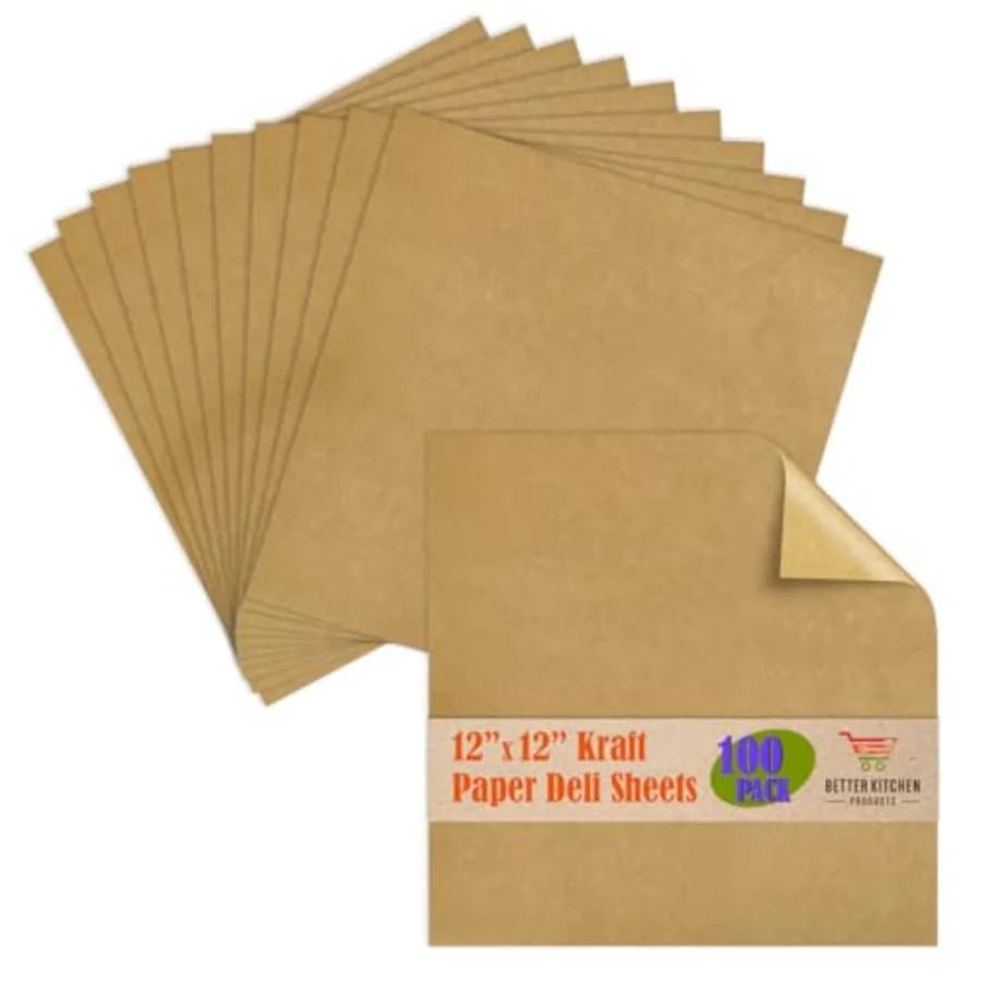 Kraft Paper Deli Sheets, 12" x 12", Greaseproof Food Basket Liner Sheets, Pre-cut Sandwich Wrappers, Naturally Grease Proof Foo