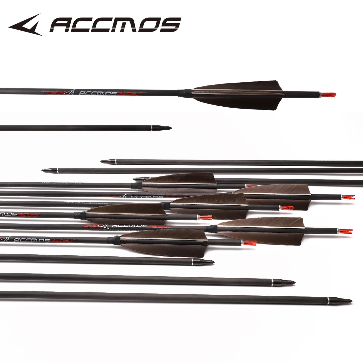 ACCMOS 6/12 pezzi frecce in carbonio puro 33 pollici ID6.2mm colonna vertebrale 250/300/350/400/500/600/700/800 5 pollici piuma di tacchino arco caccia tiro
