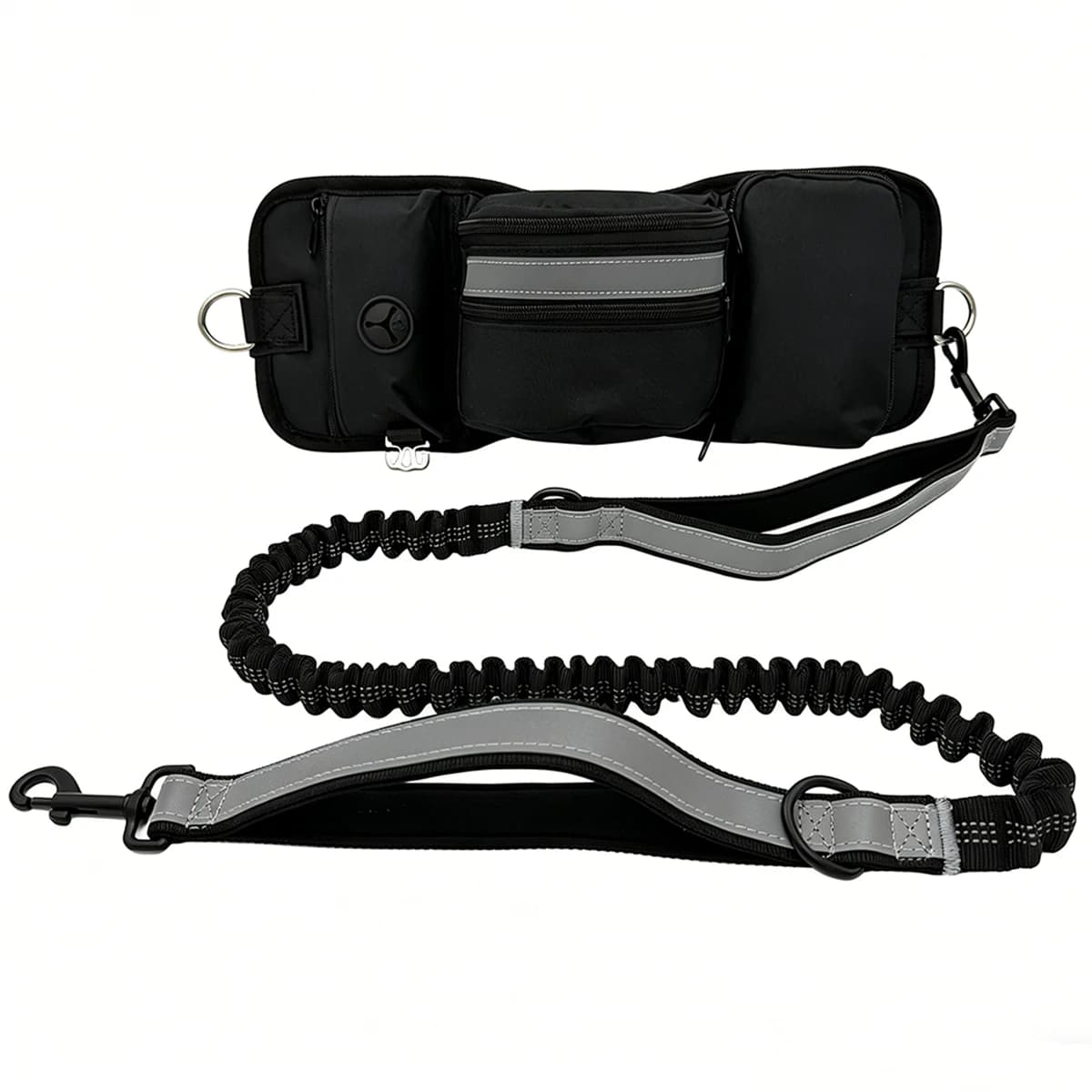 Hands Free Dog Leash With Black Grey Waist Bag Reflective Dog Lead Elastic Dog Walking Leash With Two Handles 128-185cm Dog Rope