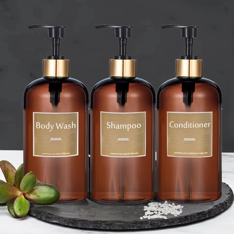 Bottiglia dispenser di sapone con pompa dorata Bottiglia vuota con pompa riutilizzabile per shampoo balsamo Lavaggio del corpo Dispenser di piatti per mani
