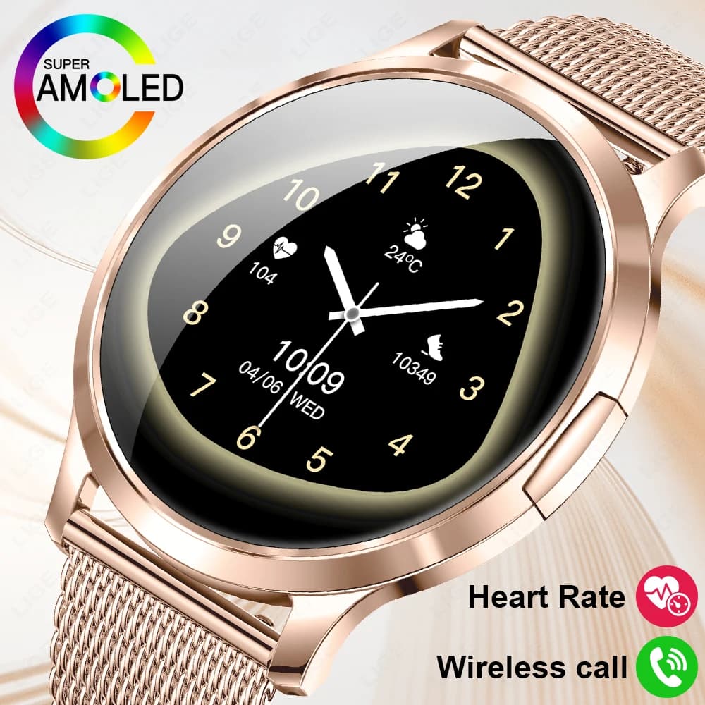 LIGE New Smart Watch for Women Screen AMOLED HD ultra-thin sports fitness bracelet Custom dial Bluetooth call luxury Smartwatch