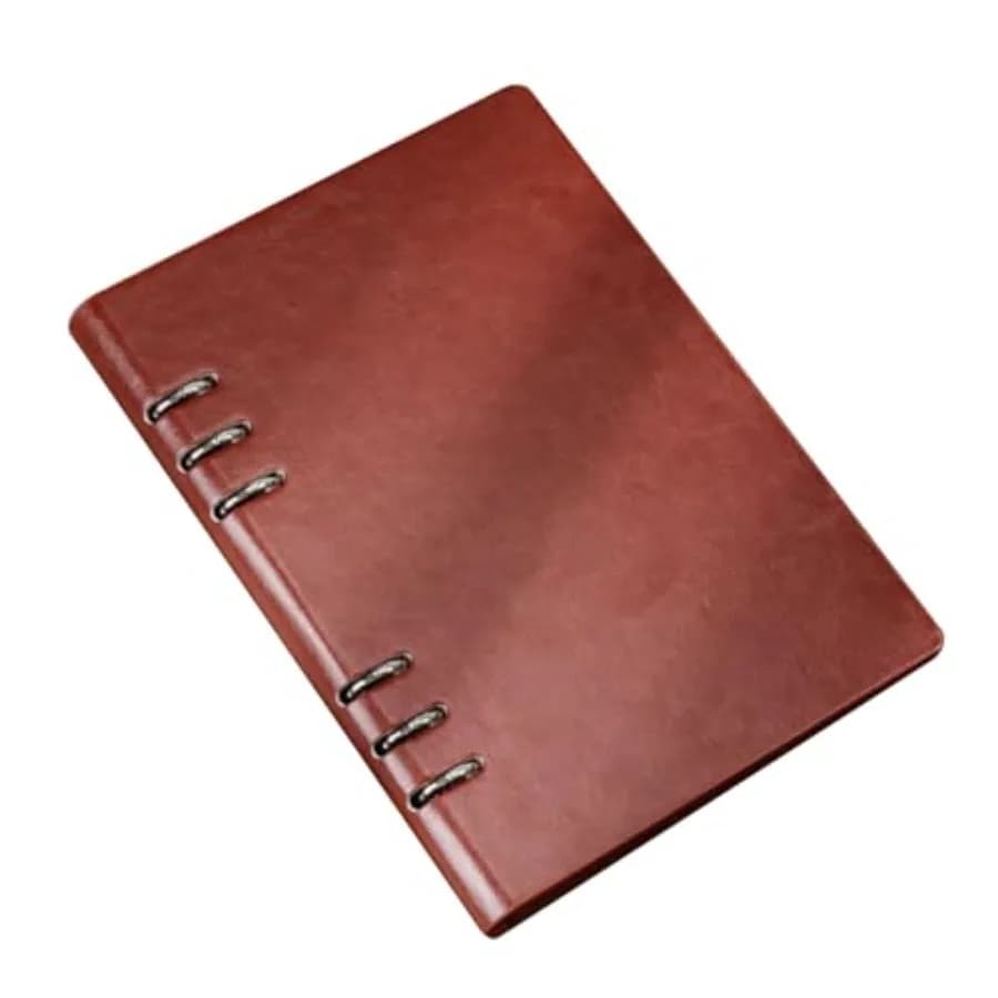 Refillable Leather A5 Loose Leaf Notebook, Loose Leaf Binder with 6 Ring Hand-Crafted Genuine Leather Folio Budget Book Planner