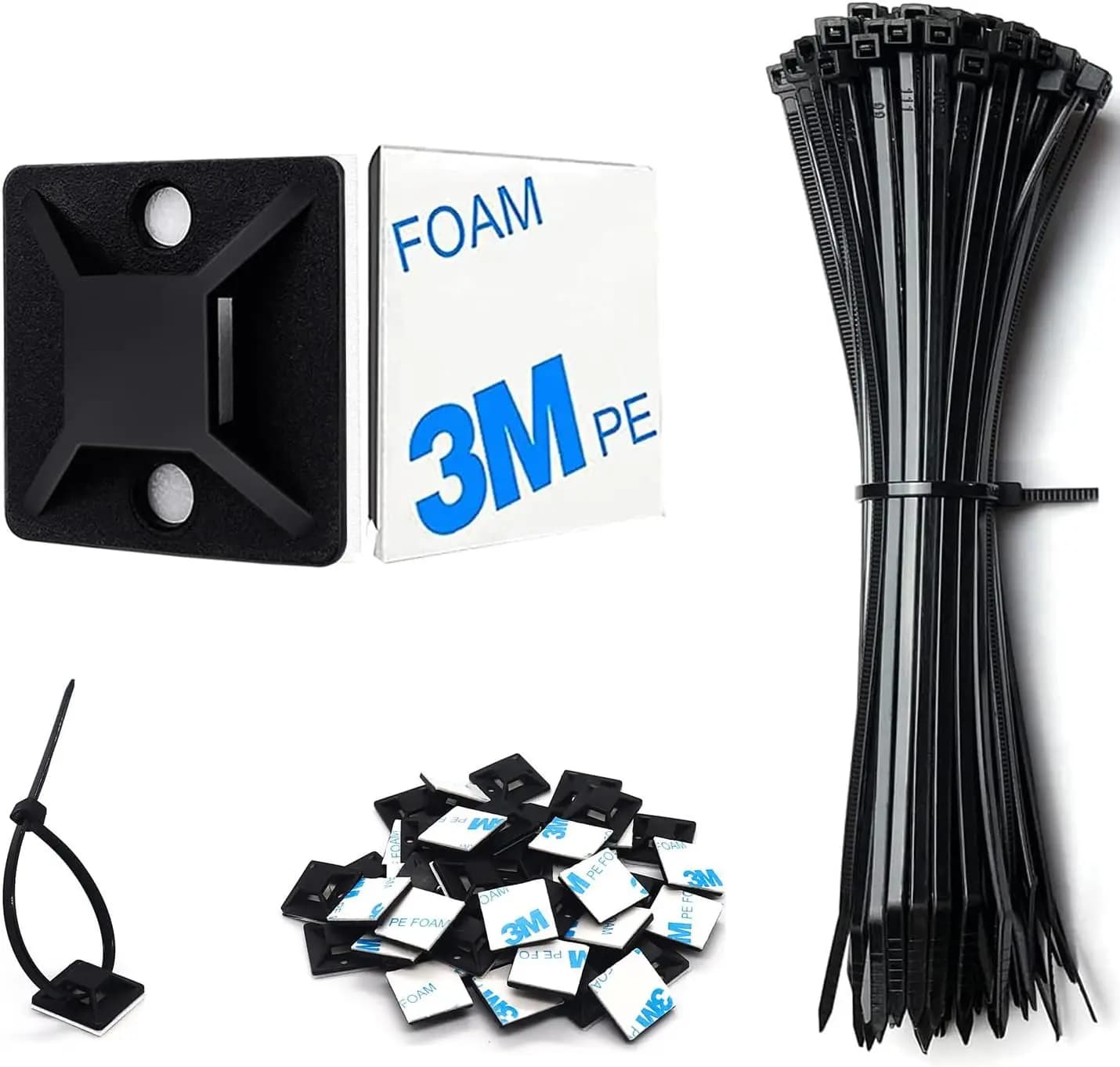 50 Set di Supporti per Fascette Stringicavo con Fascette da 6 Pollici, Supporti Adesivi per Cavi da 3/4 Pollici, Viti - Kit per la Gestione dei Cavi