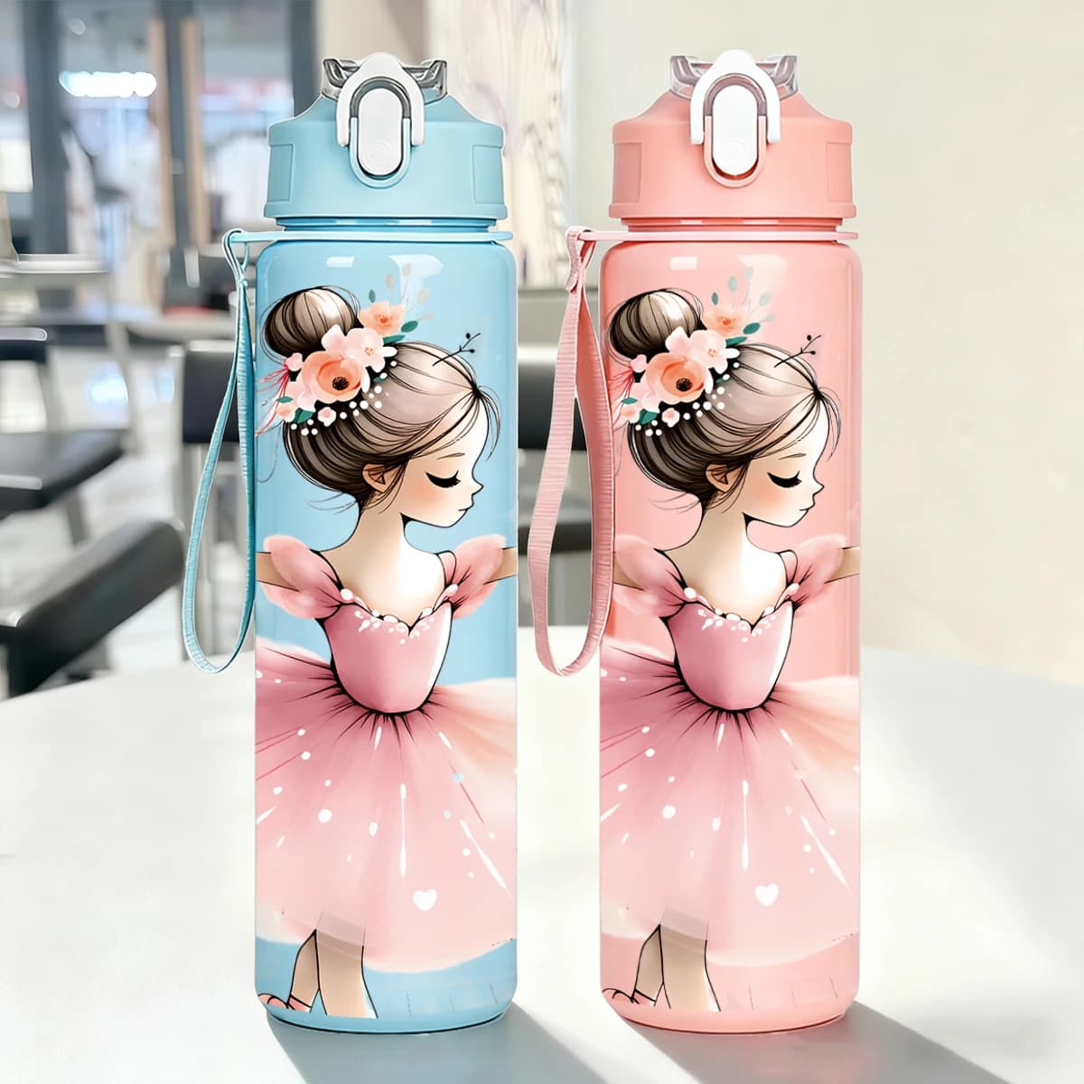 Borraccia sportiva da 750 ml con stampa Ballerina, tazza portatile a prova di perdite per viaggi all'aperto e fitness