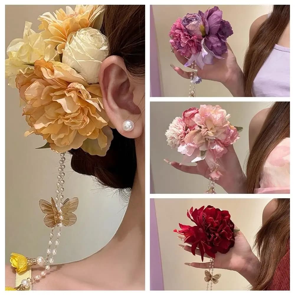 Accessori per Capelli Hanfu con Nappine, Stile Antico Colorato, Fermaglio per Capelli in Stile Cinese, Clip Laterale, Fiocco per Capelli