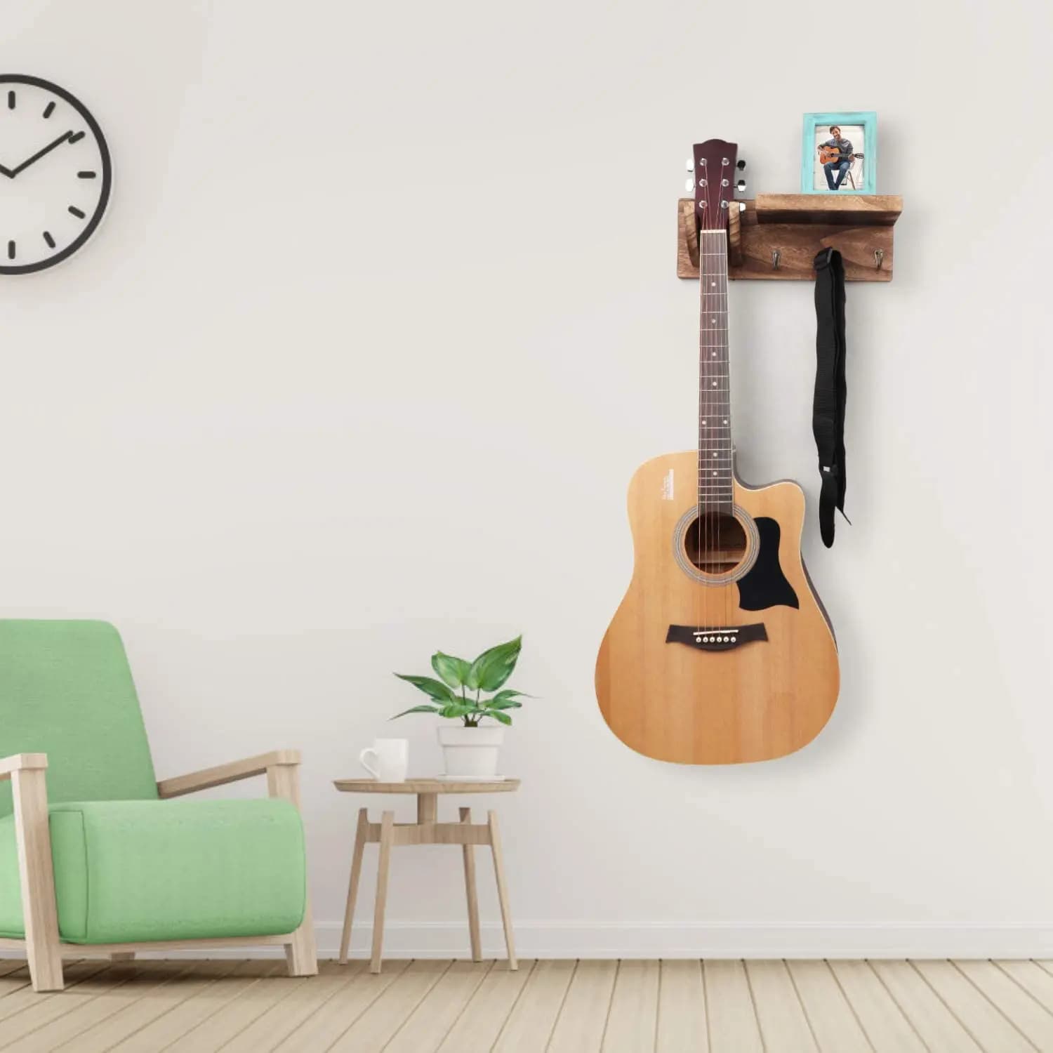 Supporto da Parete per Chitarra HHTL, Staffa di Montaggio a Muro in Legno Carbonizzato con Portaplettri e 3 Ganci