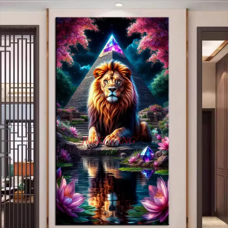 Fantastic Lion Pyramid and Flower Picture DIY Diamond Painting Cross Stitch Full Drills Diamond Mosaic New Collection Home Decor