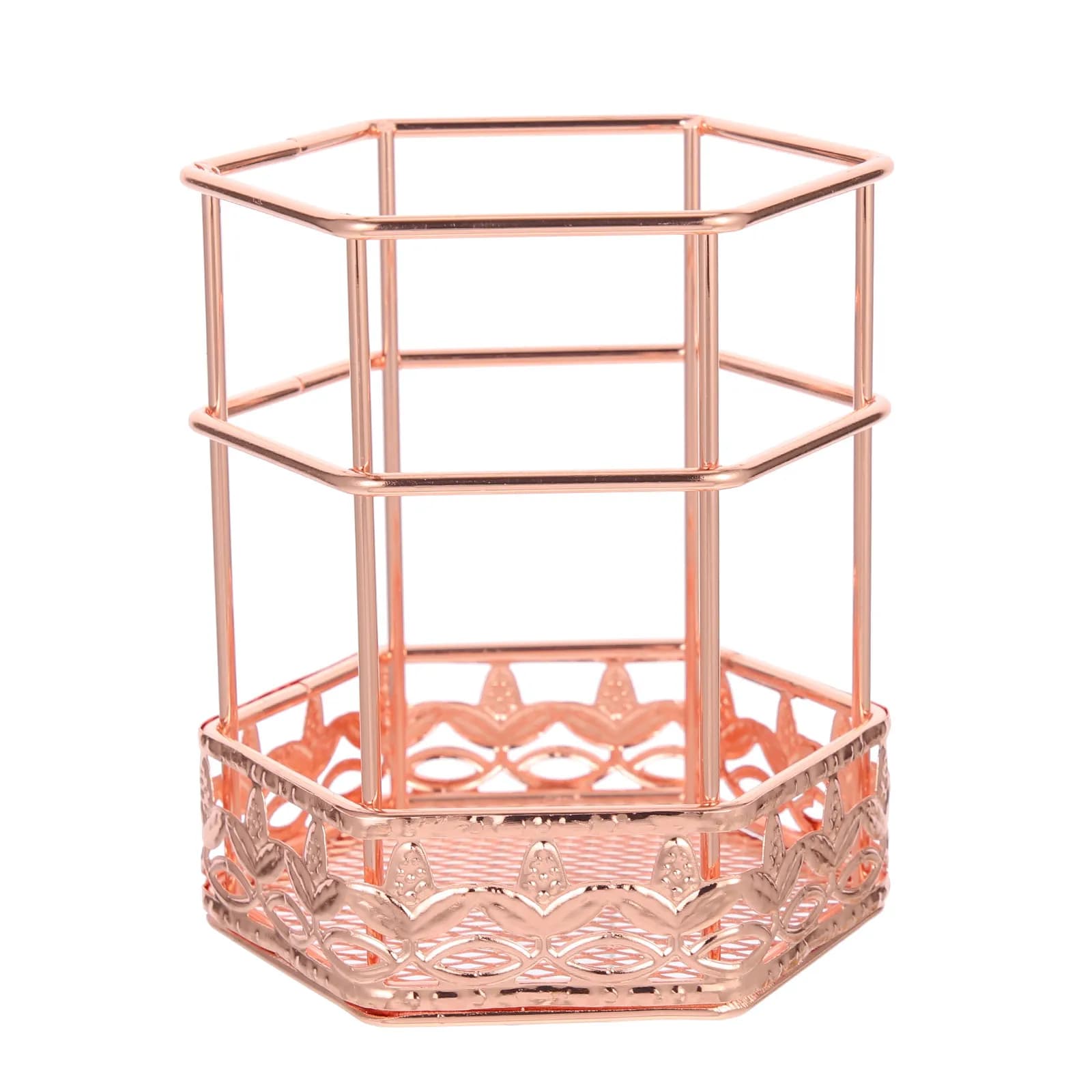 Portapenne in Ferro Battuto Oro Rosa, Organizzatore da Scrivania per Penne, Matite, Pennelli per Trucco, Accessorio Decorativo Elegante
