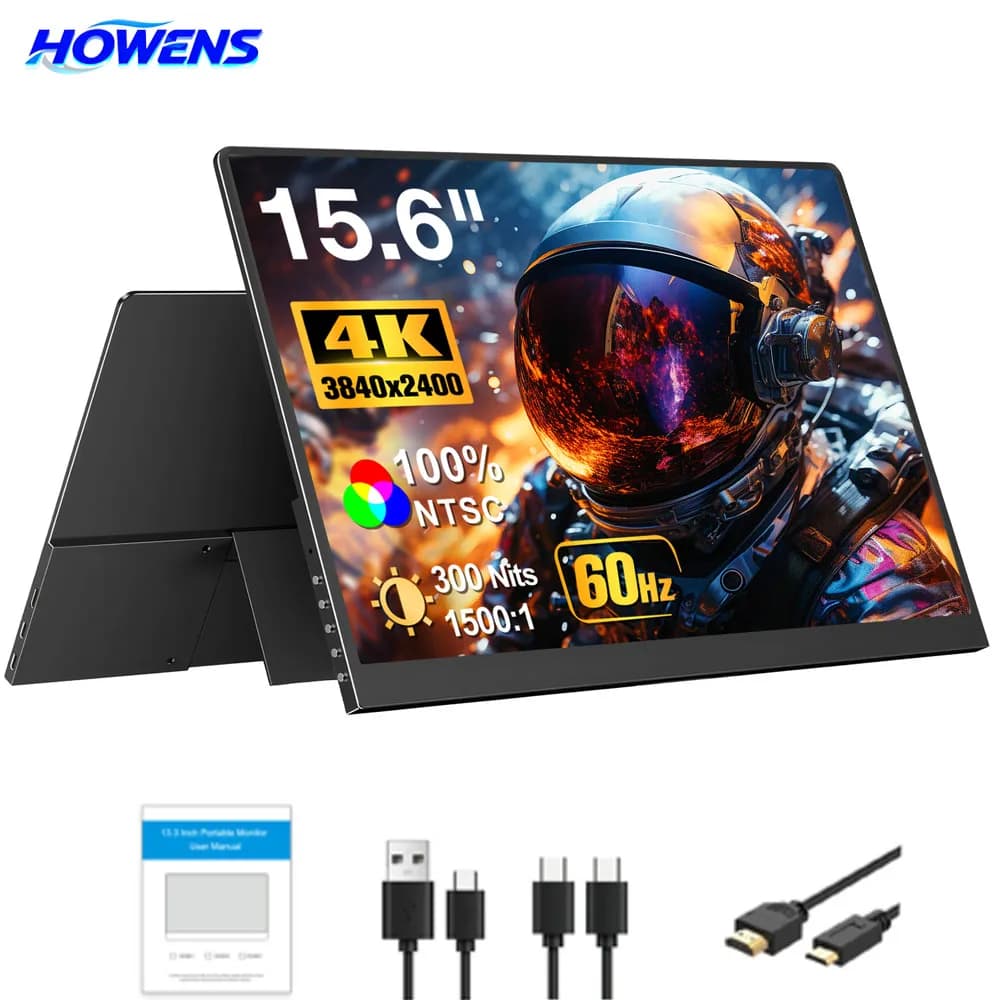HOWENS 15.6 inch Portable Monitor Screen 3840*2400 16:10 4K IPS Gaming Monitor Switch PS Xbox Teams External Screen with Stand