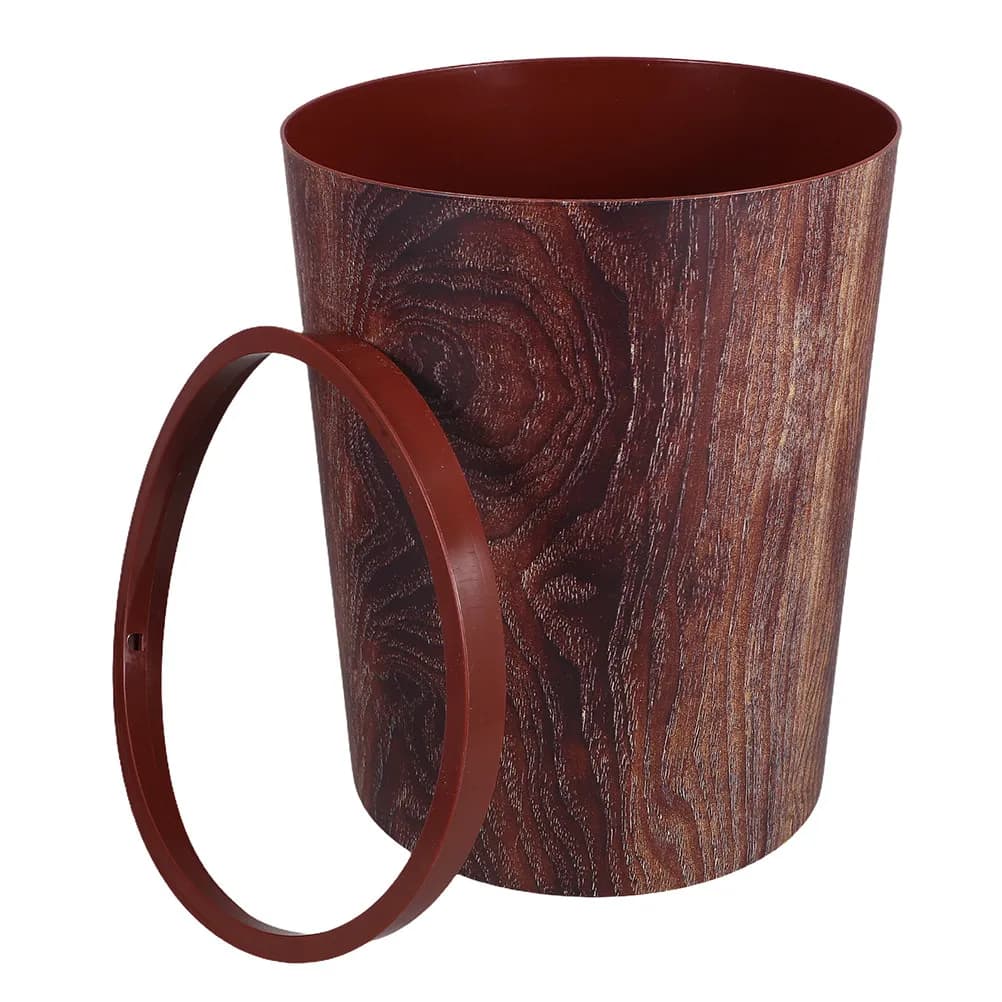 Spacious Retro Trash Can Wood Grain Pattern Large Capacity Wastebasket for Office Bedroom Bathroom Kitchen Farmhouse Style