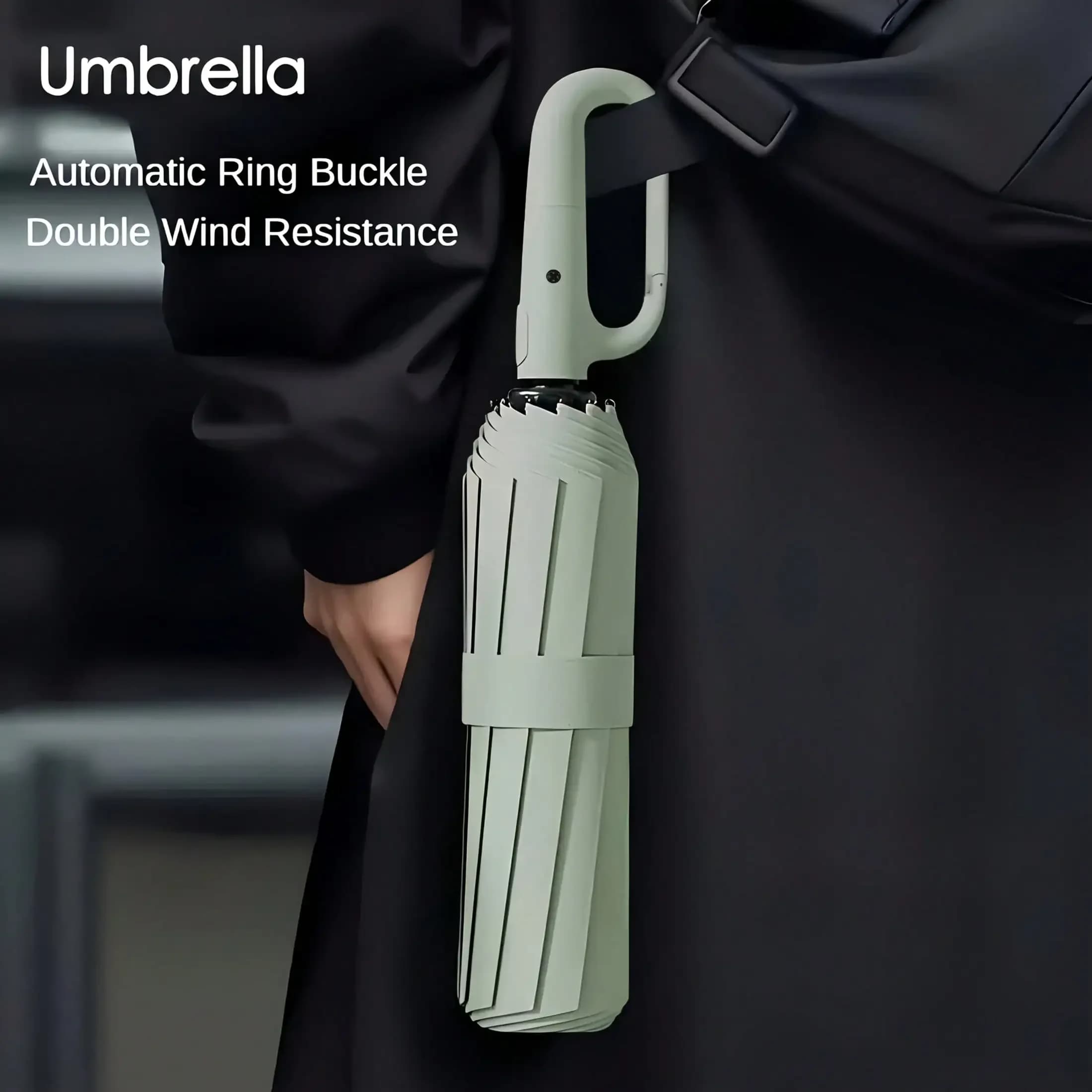 1 ombrello pieghevole automatico portatile di grandi dimensioni, 8 stecche rinforzate, nero, resistente all'acqua e ai raggi UV, ombrello pieghevole unisex per B
