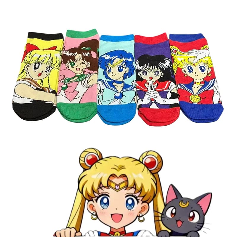 Taglie europee 35-43, 1/5 paio di calzini unisex per bambini, stile Sailor Moon, cartoni animati, cosplay, carini e alla moda.
