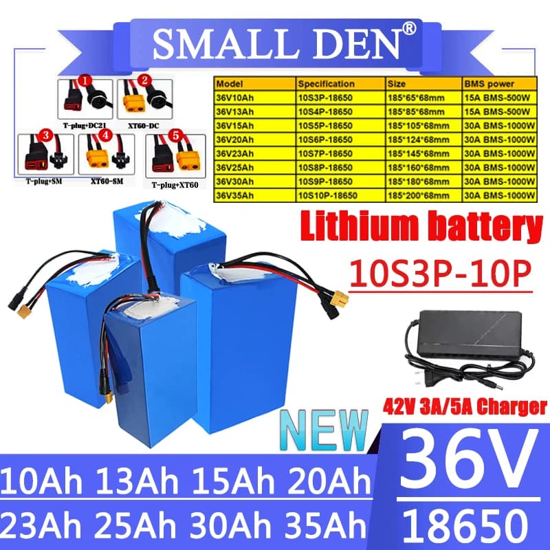 NUOVO Pacco Batteria Li-Ion 36V 10Ah/13Ah/15Ah/20Ah/23Ah/25Ah/30Ah/35Ah 18650 10S3P-10P con BMS per Utensili Elettrici, Auto Giocattolo + Caricabatterie