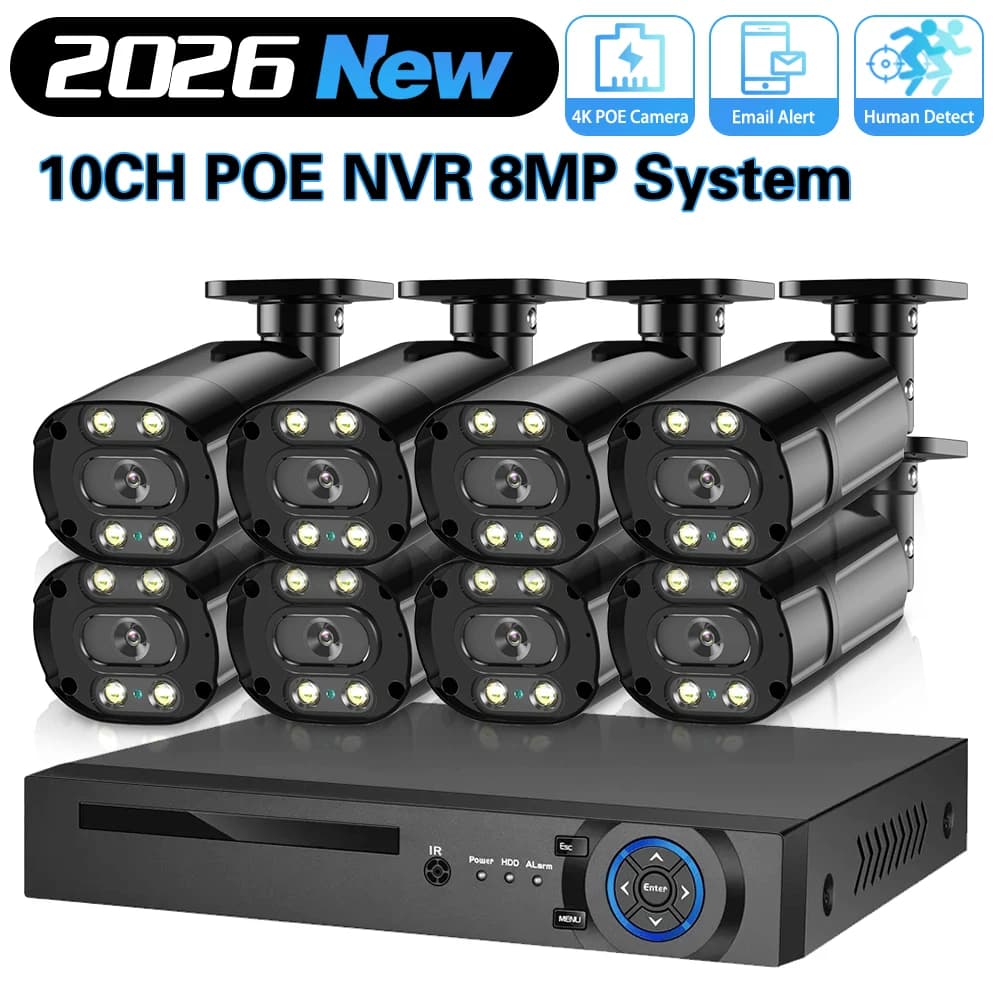 Sistema di Telecamere di Sicurezza 8MP 4K con Rilevamento del Movimento, Kit NVR POE, Registrazione Video CCTV, Telecamera di Sorveglianza Esterna con Audio e Rilevamento Umano Xmeye