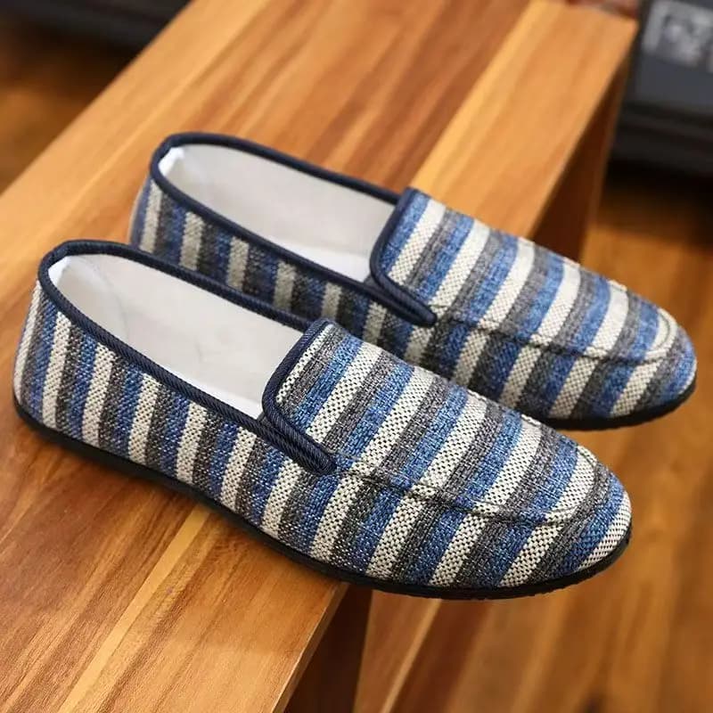 Scarpe da uomo primavera autunno, nuove, con suola piatta, in tela a righe, suola morbida, antiscivolo, traspiranti, punta tonda, slip-on, casual, comode.