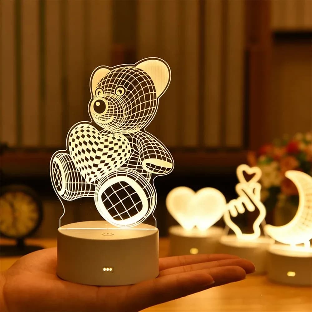 Lampada Notturna LED 3D in Acrilico Alimentata via USB, Regalo per Bambini, Decorazione per Camera da Letto, Illuminazione Originale per la Casa