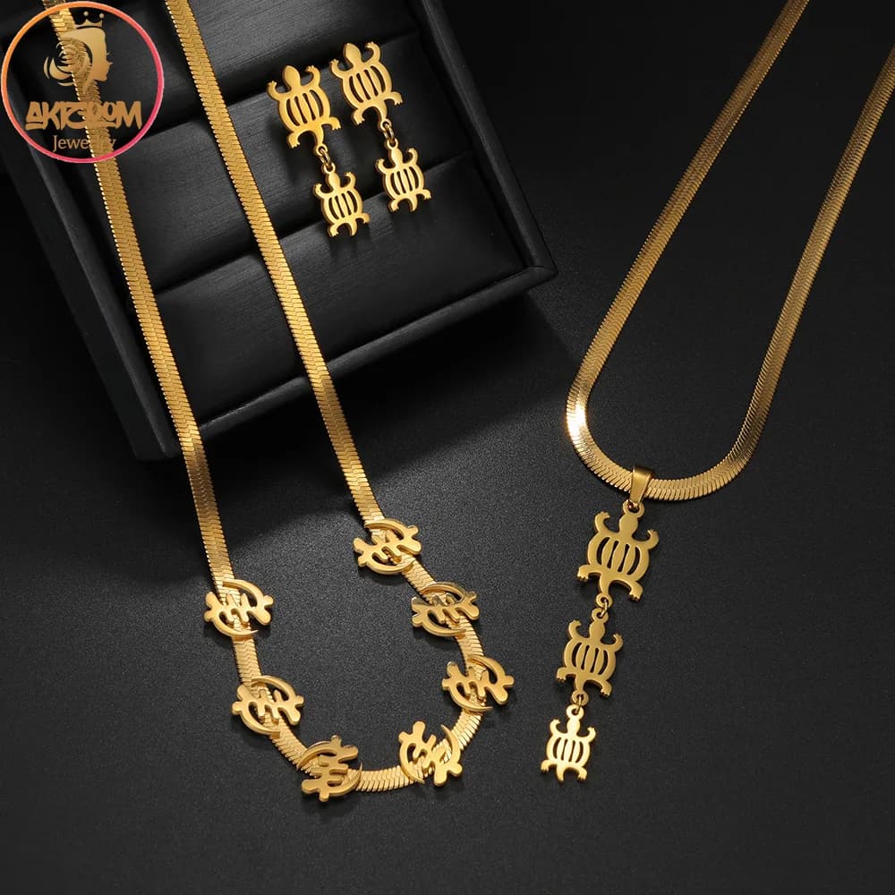 Collana con ciondolo etnico con simbolo africano personalizzato, orecchini, catena con lama con logo personalizzato in acciaio inossidabile per regalo di gioielli da donna